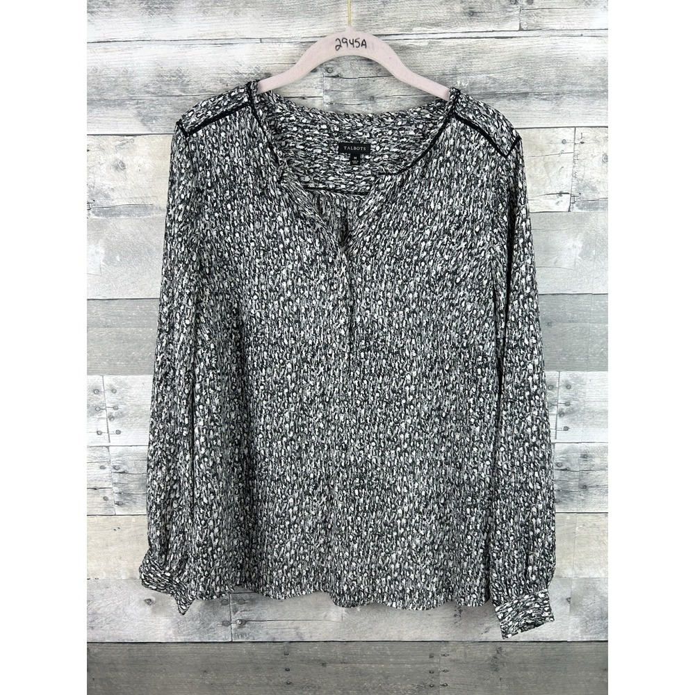 Talbots Women's Medium 1/4 Button Up Long Sleeve V Neck Blouse
